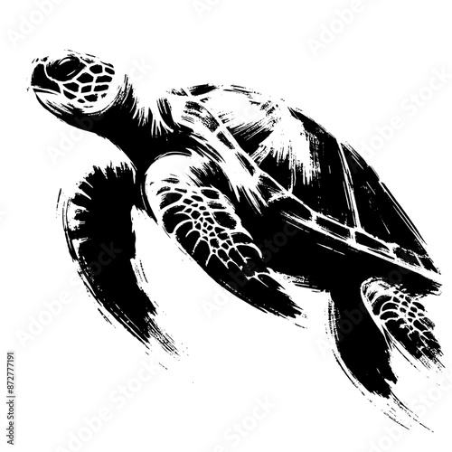 turtle, tortoise  in illustration in brush stroke painting