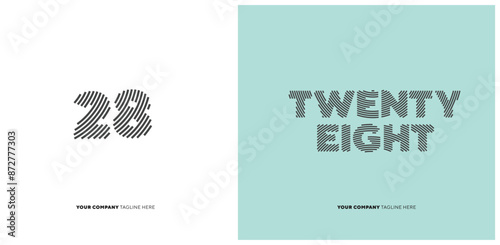 Number or Digit 28 twenty eight, with line effect editable vector.
