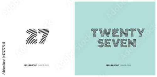 Number or Digit 27 twenty seven, with line effect editable vector.
