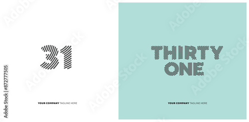 Number or Digit 31 thirty one, with line effect editable vector.
