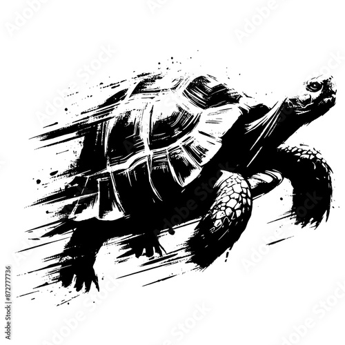 turtle, tortoise  in illustration in brush stroke painting