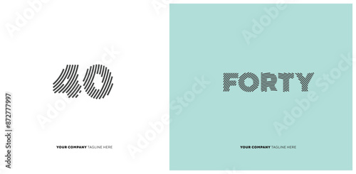 Number or Digit 40 forty, with line effect editable vector.

