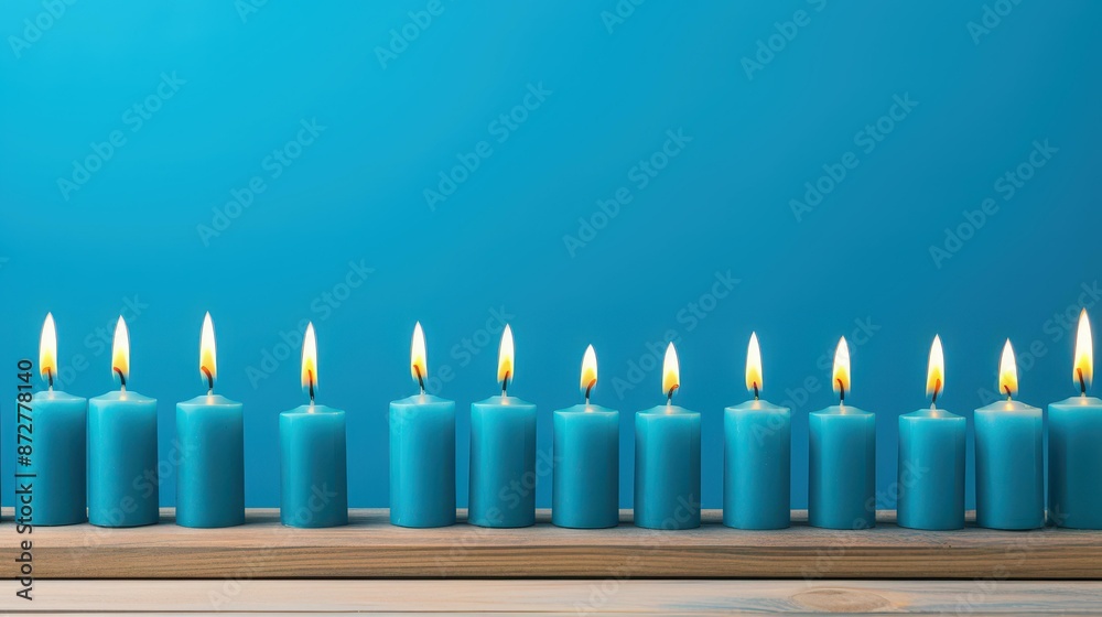 Vibrant image of burning birthday candles on a lovely blue background, perfect for celebration and special occasions. Vibrant image of burning birthday candles on a lovely blue background, perfect for celebration and special occasions.