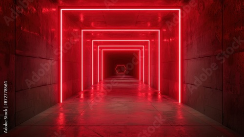 Abstract futuristic 3D rendering with neon lights and grid lines. Ideal for techthemed designs.