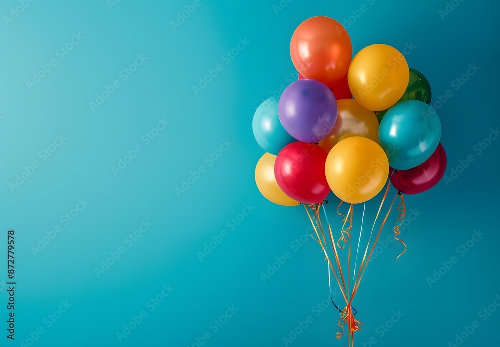 Colorful Balloons on Blue Background with Copy Space Colorful Balloons on Blue Background with Copy Space