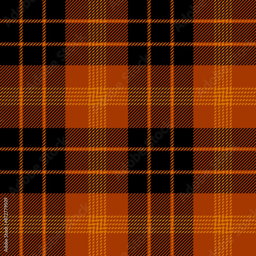 plaid tartan seamless repeat pattern. This is a black orange checkered plaid vector illustration. Design for decorative,wallpaper,shirts,clothing,tablecloths,wrapping,textile,fabric,texture