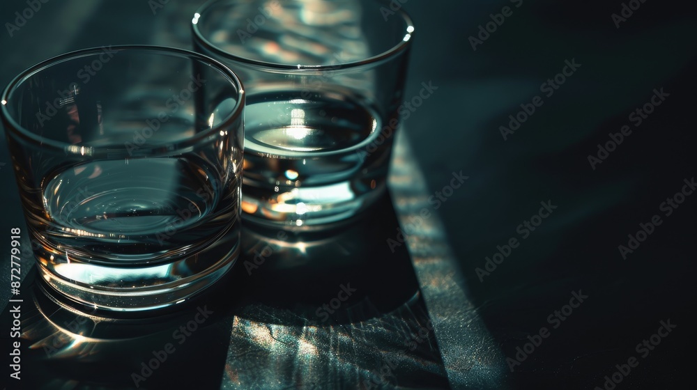 Glasses rest on the dark table Glasses rest on the dark table
