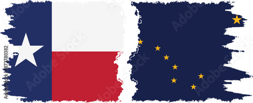 Alaska and Texas states grunge brush flags connection, vector