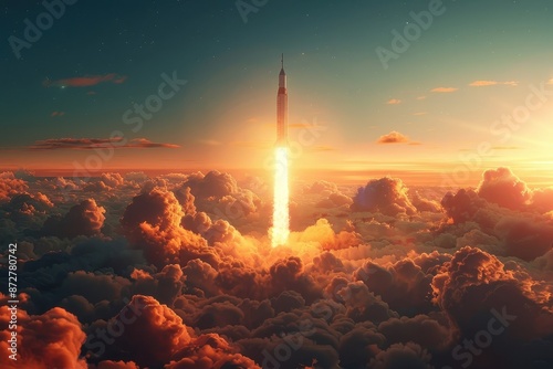 Artistic depiction of a symbolic rocket launch representing business innovation and success.