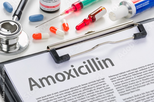 Amoxicillin written on a clipboard photo