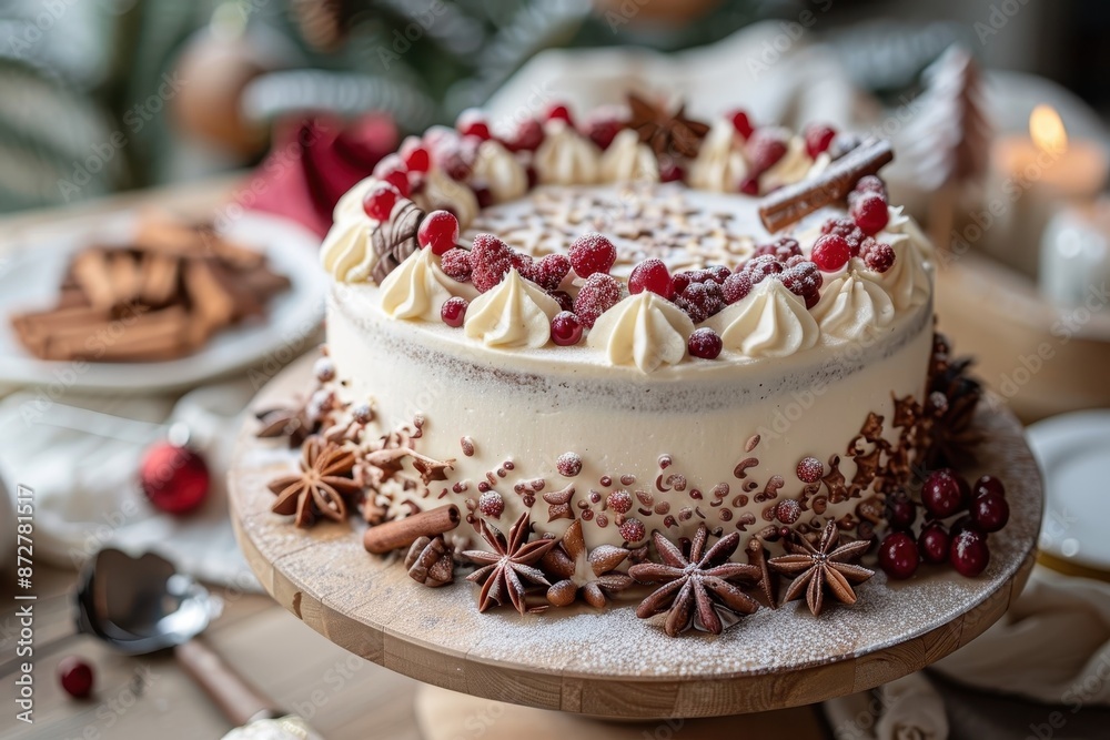Festively decorated cake adorned with seasonal motifs and bright colors, perfect for a holiday gathering. Festively decorated cake adorned with seasonal motifs and bright colors, perfect for a holiday gathering.