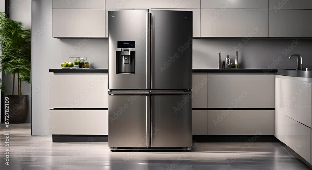 Smart refrigerator in a kitchen. Smart refrigerator in a kitchen.