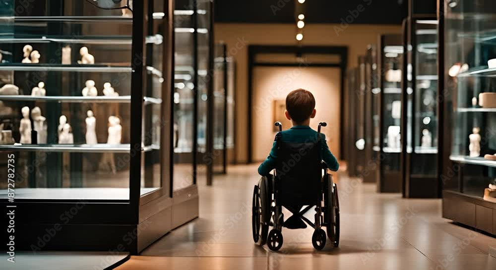 Child in a wheelchair in the museum. Child in a wheelchair in the museum.