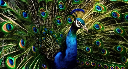 Beautiful colorful peacock in a park.