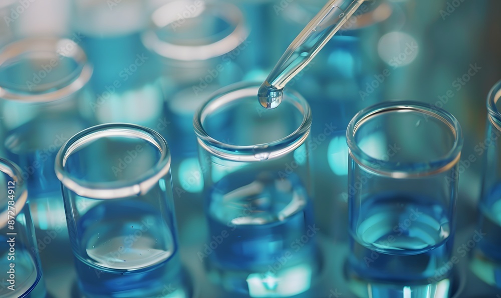 Dropper Dripping Blue Liquid into Test Tube Dropper Dripping Blue Liquid into Test Tube