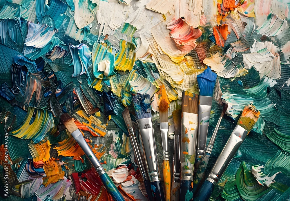 Colorful Artist Palette With Paintbrushes Colorful Artist Palette With Paintbrushes
