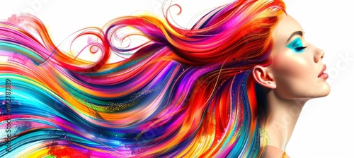 Beautiful woman with long colorful hair in artistic portrait