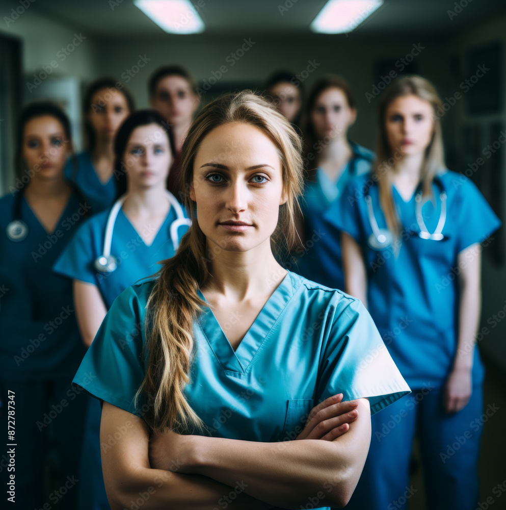 Portrait of a Young Nursing Student Standing with Team: Dedication in Unity Portrait of a Young Nursing Student Standing with Team: Dedication in Unity