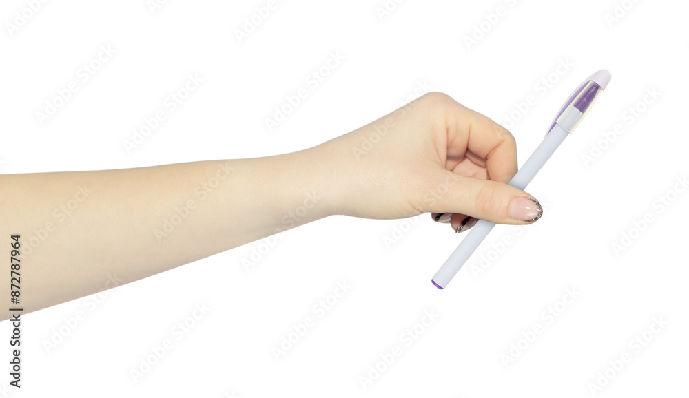 ballpoint pen in hand, outstretched hand with pen, isolated from background ballpoint pen in hand, outstretched hand with pen, isolated from background