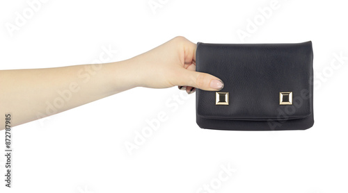 wallet in hand, outstretched hand with wallet, isolated from background