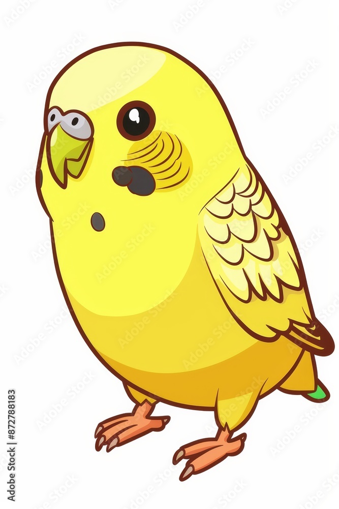 A yellow bird stands on one leg, gazing at the camera with a black beak A yellow bird stands on one leg, gazing at the camera with a black beak