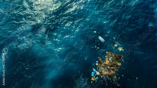 Rubbish Floating in the Ocean for Marine Pollution Awareness