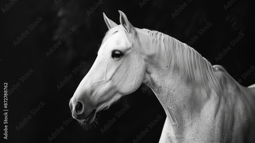 Obraz premium Fine art photograph of a White Arabian horse in black and white