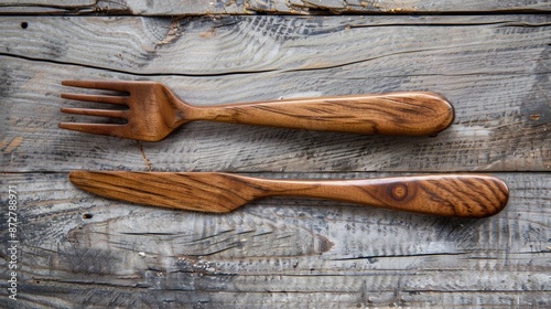 Fork and knife made of wood