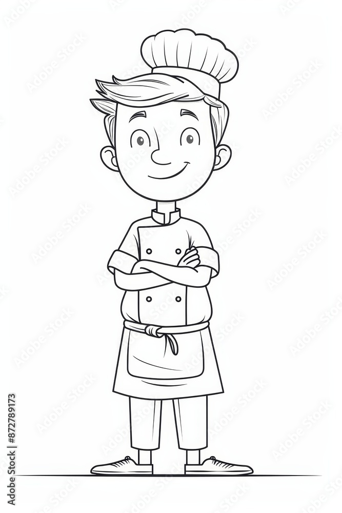 A monochrome sketch of a man in a chef's uniform, with crossed arms A monochrome sketch of a man in a chef's uniform, with crossed arms