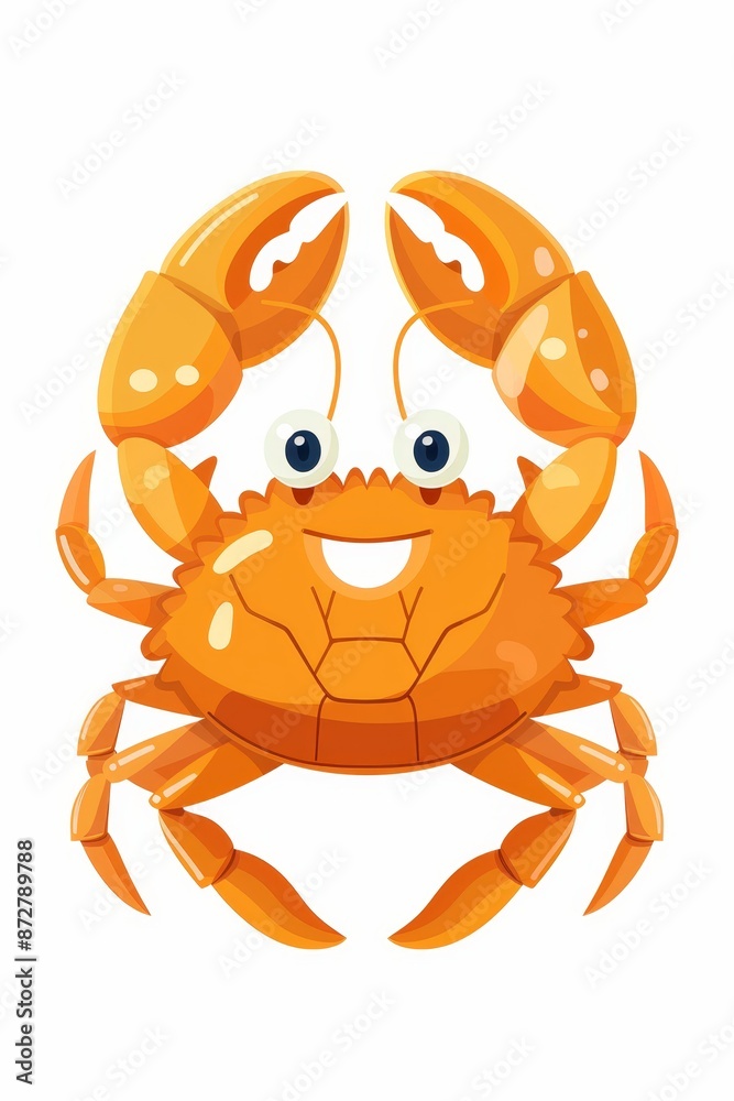 Fototapeta premium A cartoon crab with two eyes and a broad grin