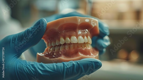 Compassionate dentist ensuring comfort and fit of dentures for elderly individual