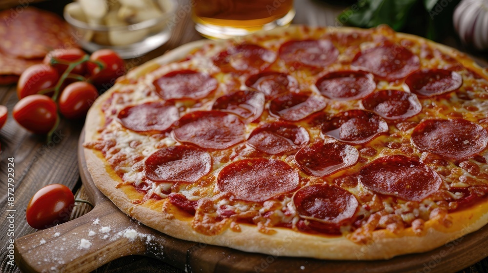 Pepperoni Pizza Background with Ingredients Close Up Pepperoni Pizza Background with Ingredients Close Up