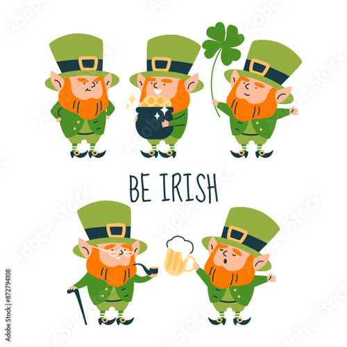 Leprechaun vector set for St. Patrick's Day. Poster with text.
