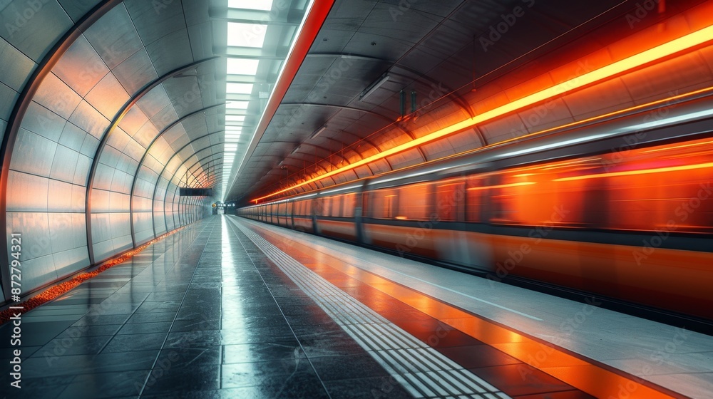 Futuristic Subway Station with Speeding Train - Generative AI Futuristic Subway Station with Speeding Train - Generative AI