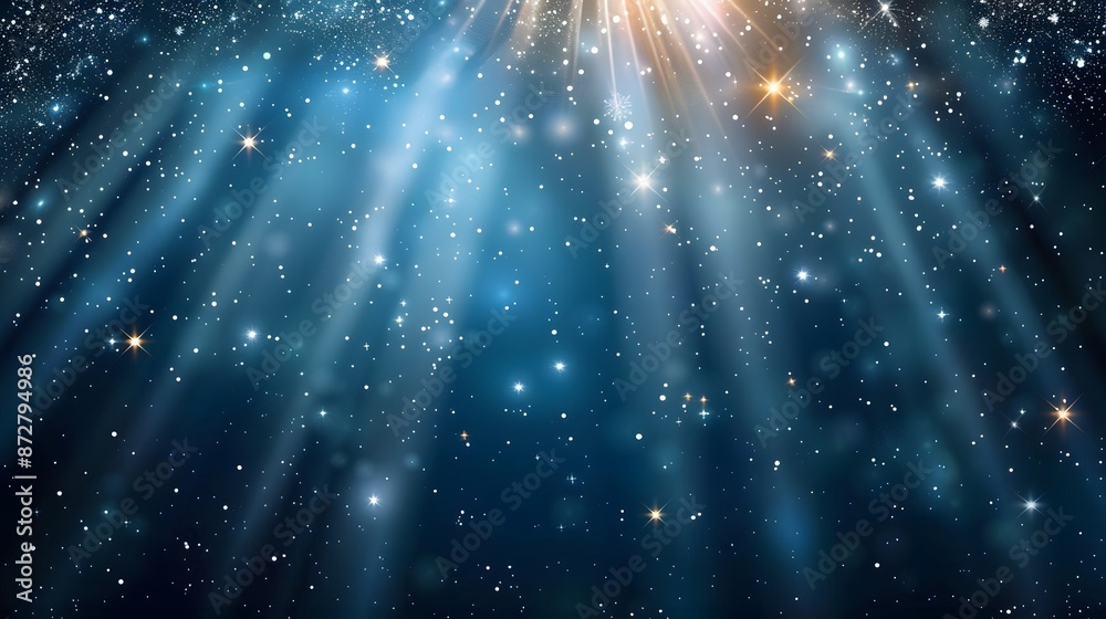 Mystical Blue Night Sky with Stars and Light Beams Mystical Blue Night Sky with Stars and Light Beams