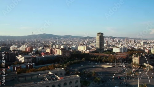 Aerial view of Barcelona from the port cable car. In the foreground the circumvallation of the Drassanes square. Barcelona, Catalonia, Spain. photo