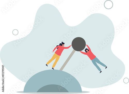 Paradigm shift technology to new business level, control or shifting speed for company growth, transformation and disruption concept.flat design.illustration with people.