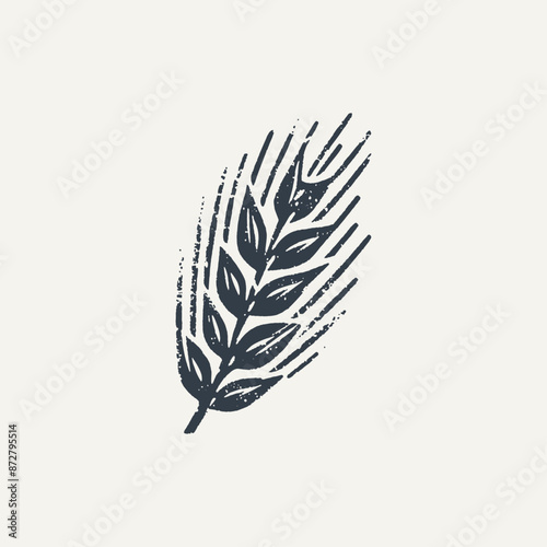 Wheat Ear. Rough wood block print style vector illustration.