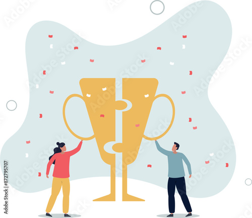 solution for best result, teamwork to help success and achieve goal together concept.flat design.illustration with people.