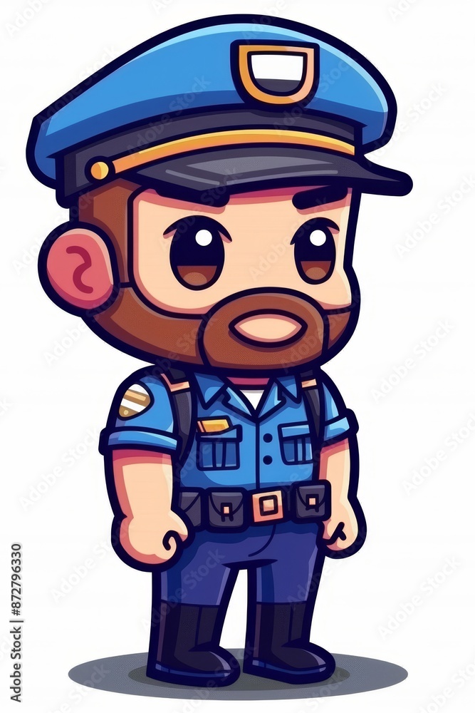 A cartoon police officer with a beard, stands with hands in pocket A cartoon police officer with a beard, stands with hands in pocket