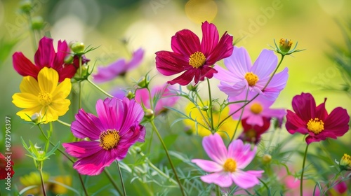 Vibrant Cosmos Flowers in Natural Setting