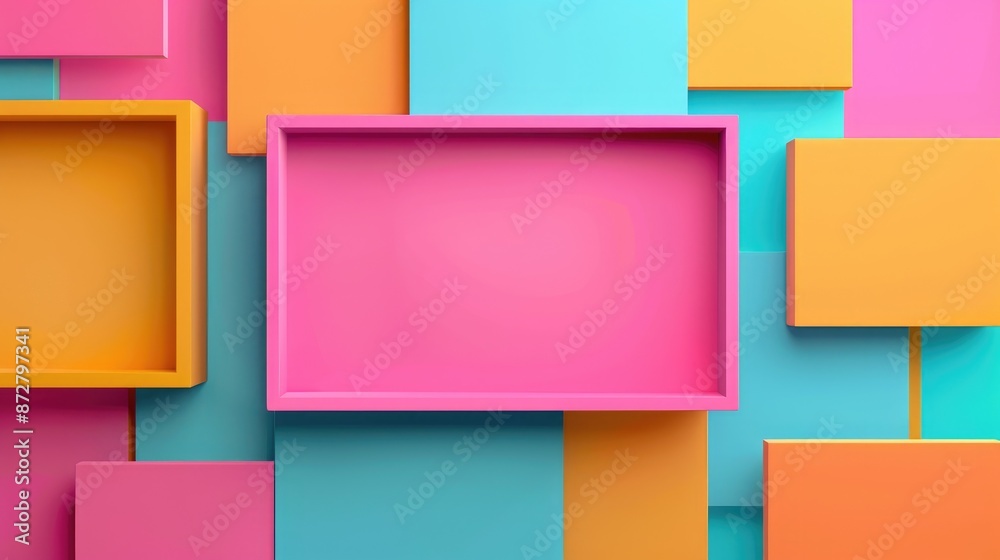 Vibrant squares enclose empty banner Vibrant squares enclose empty banner