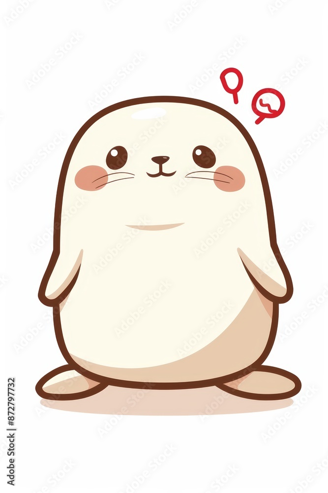 A small white animal with a question mark as its facial feature and a thought bubble hovering above its head A small white animal with a question mark as its facial feature and a thought bubble hovering above its head