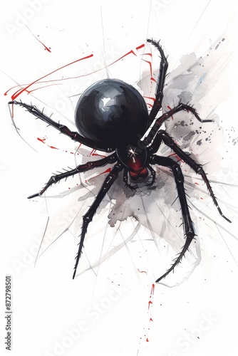  A black spider with red markings on its back legs photo