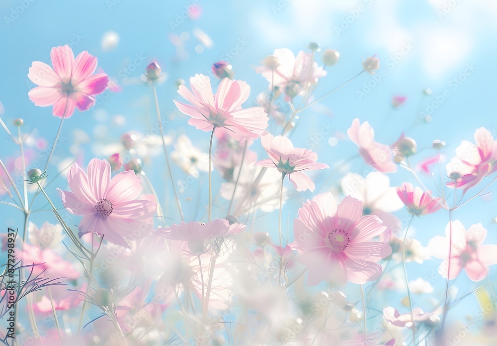 Dreamy Pastel Cosmos Flowers Field Dreamy Pastel Cosmos Flowers Field
