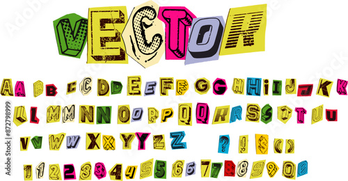 Colorful Pop Art Font Cutout Letters and Numbers Vector Set