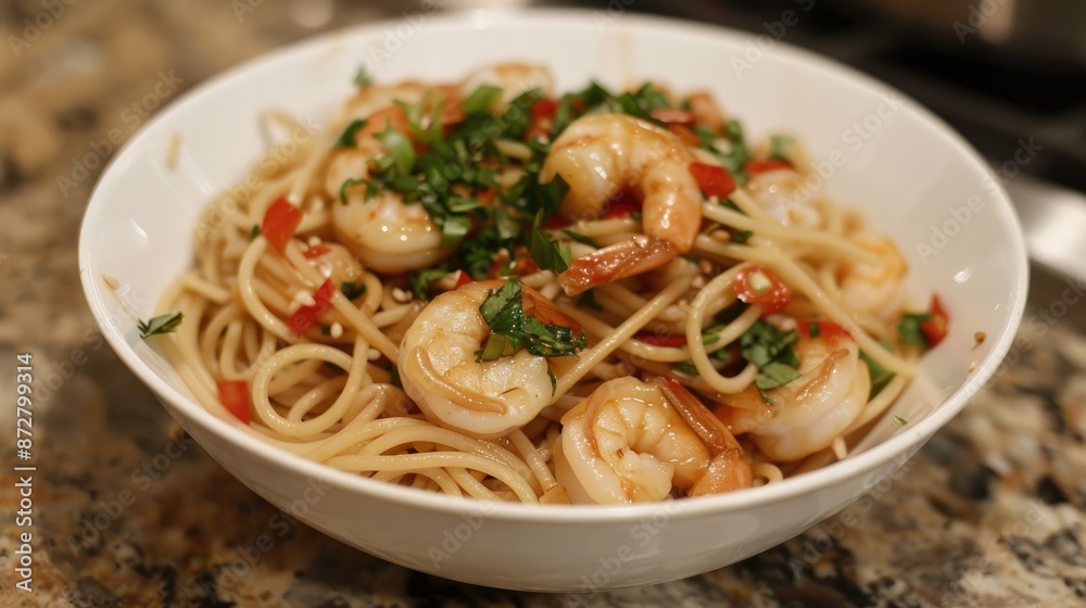 Asian style sweet and sour seafood pasta