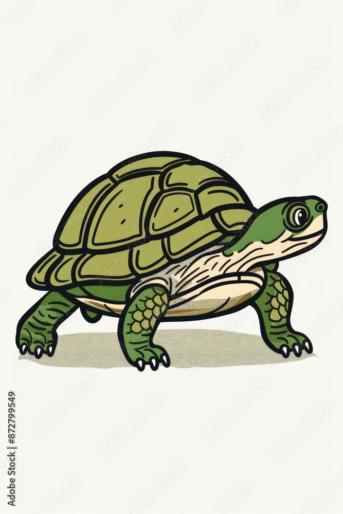 Obraz premium A drawing of a turtle with a green shell against a white background