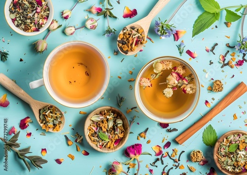 Herbal Tea Flat Lay with Dried Flowers and Herbs