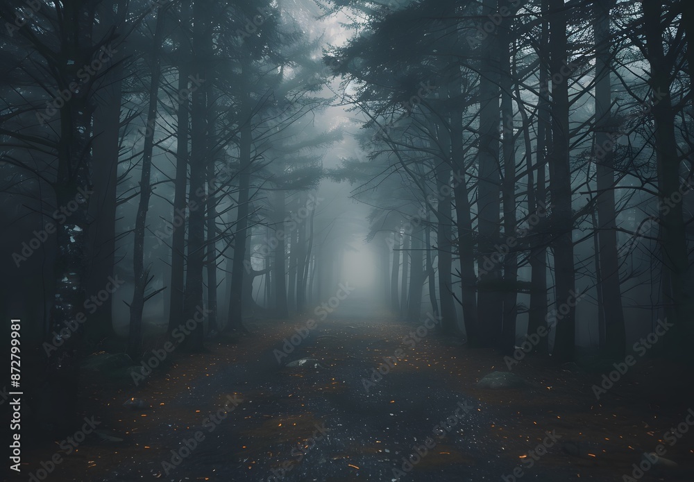 Obraz premium Mysterious Foggy Forest Path